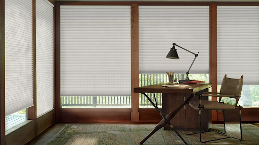 Writer's studio office with Duette® Cellular Hunter Douglas Shades