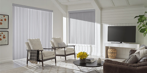 Cadence vertical blinds in a Blackstone Valley family room.